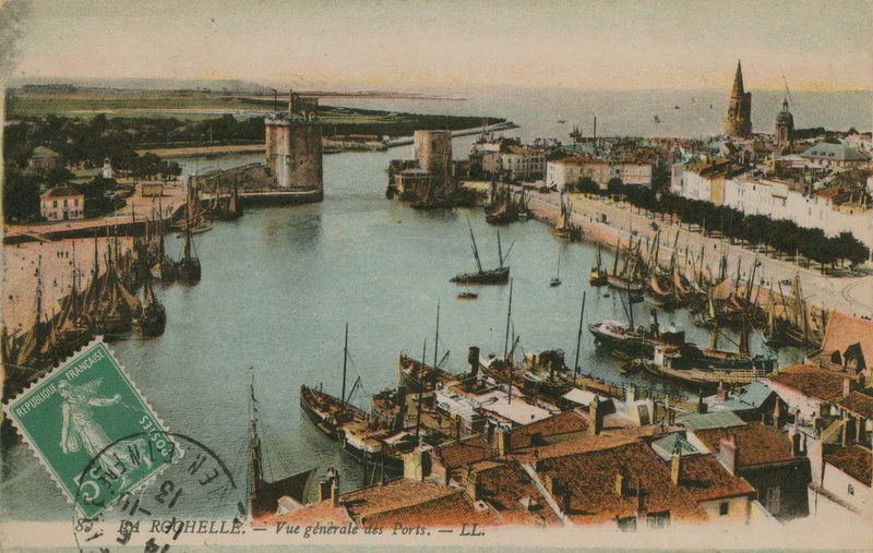 La Rochelle - liman manzarası. 1913 yılında gönderilen kartpostal. by French Photographer