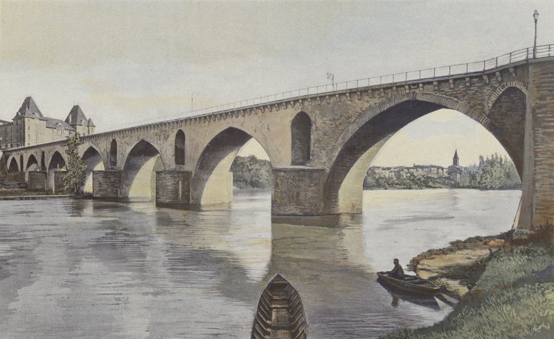 Montauban, Tarn Üzerindeki Köprü, Sol kıyıda mansaptan alınan görünüm by French Photographer