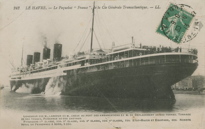 Okyanus gemisi Fransa, Le Havre. 1913 yılında gönderilen kartpostal. by French Photographer
