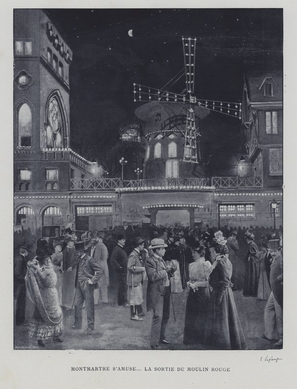 Moulin Rouge dışında, Montmartre, Paris (s/b fotoğraf) by French Photographer