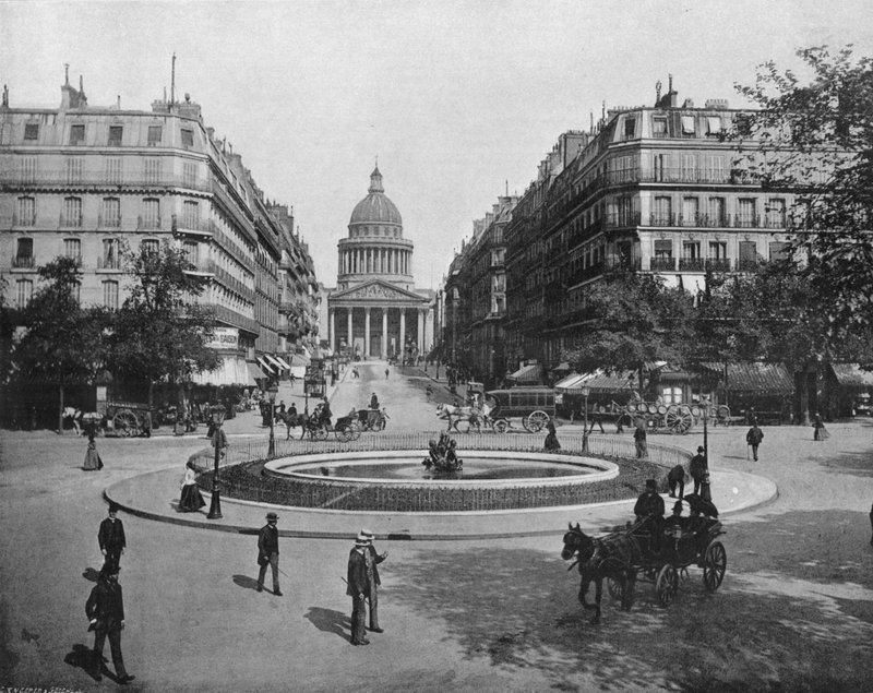 Paris - Place Medicis, Rue Soufflot ve Pantheon (s/b fotoğraf) by French Photographer