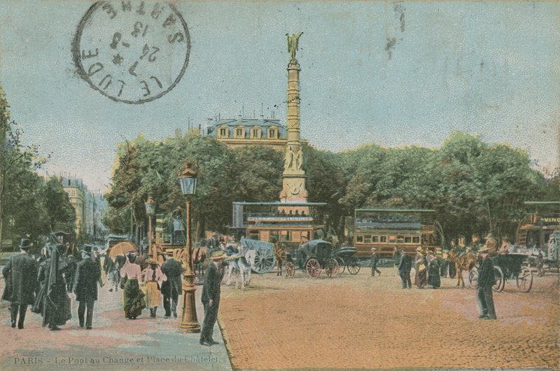 Paris - Pont au Change ve Place du Chatelet. 1913 yılında gönderilen kartpostal. by French Photographer