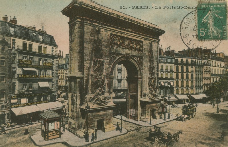 Porte Saint-Denis, Paris, Fransa. 1913 yılında gönderilen kartpostal. by French Photographer