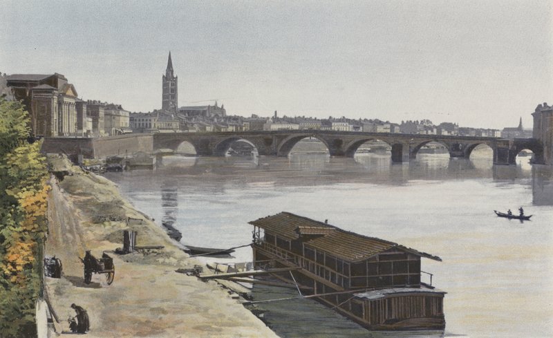 Toulouse, Pont-Neuf ve Eglise ND, de la Dalbade, Garonne kıyısında çekilmiş, mansap görünümü by French Photographer