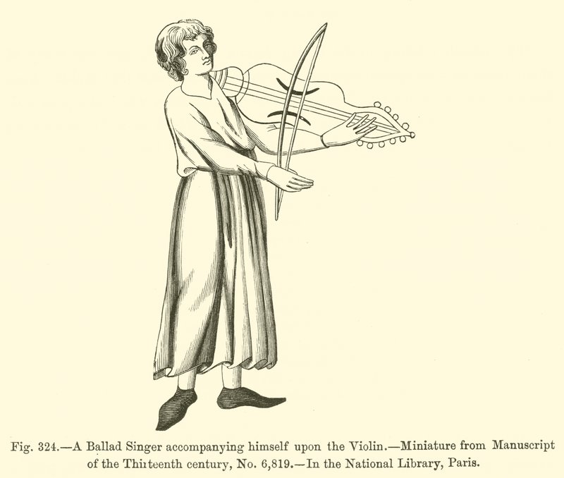 Keman üzerinde kendisine eşlik eden bir Ballad Şarkıcısı (gravür) by French School