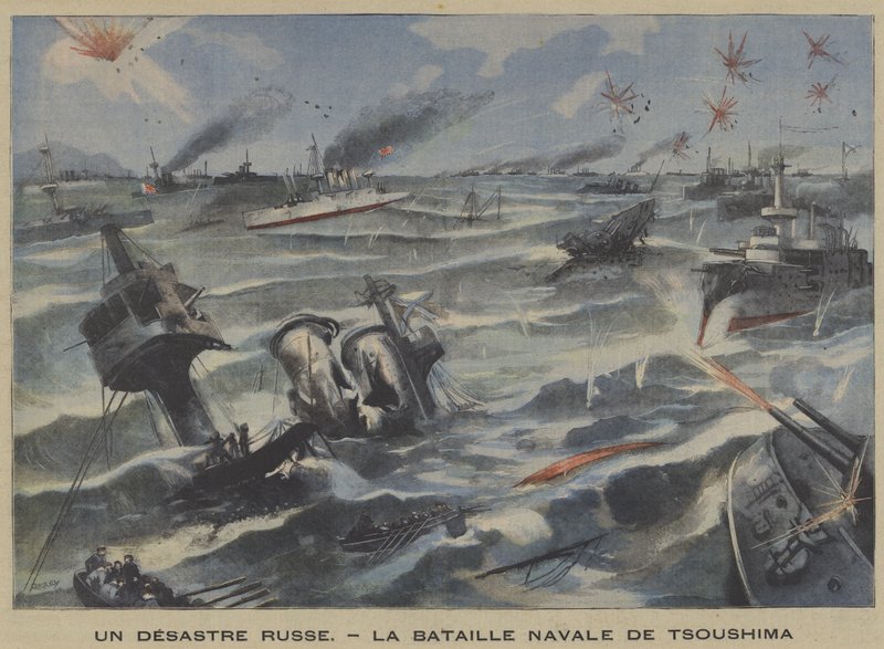 Bir Rus felaketi: Tsushima Savaşı'nda yenilgi, Rus-Japon Savaşı (renkli taş) by French School