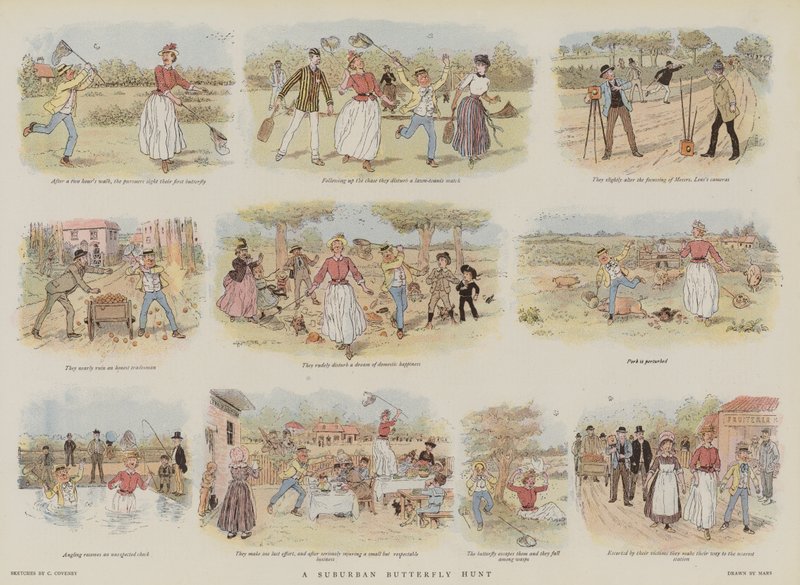 Bir Banliyö Kelebek Avı (chromolitho) by French School