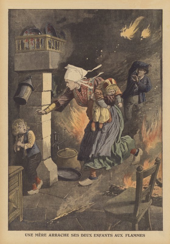 Çocuklarını ateşten kurtaran bir anne (renkli taş) by French School