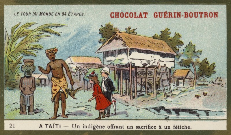 Bir puta kurban sunan yerli, Tahiti (chromolitho) by French School