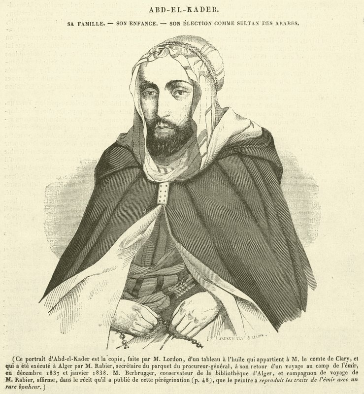 Abd-el-Kader, Ailesi, Çocukluğu, Arapların Sultanı Olarak Seçilmesi (gravür) by French School
