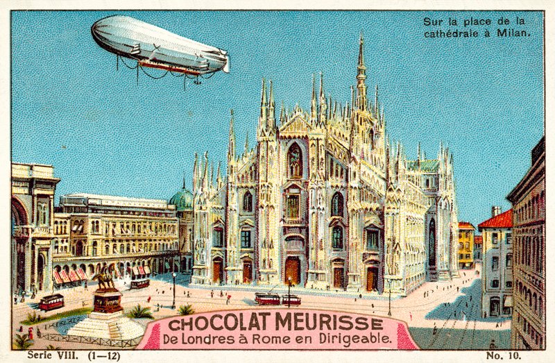 Piazza del Duomo'nun üstünde, Milano (chromolitho) by French School