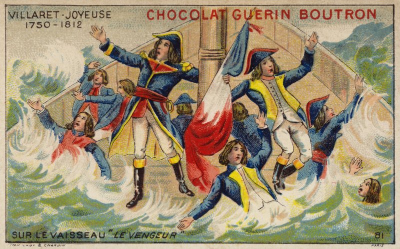 Amiral Villaret de Joyeuse batan gemisi Vengeur du Peuple'de (chromolitho) by French School