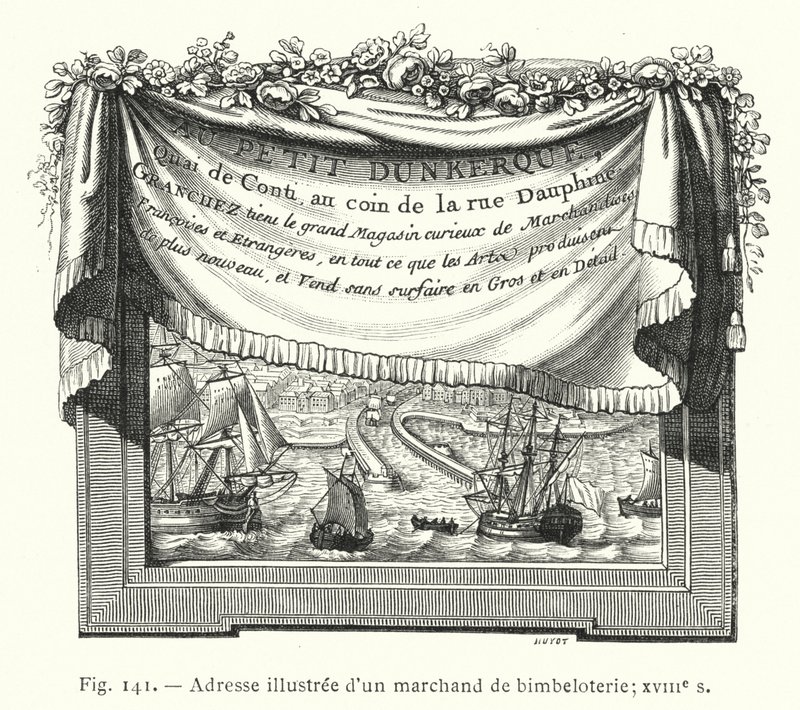 Bir biblo tüccarının resimli adresi; 18. yüzyıl (gravür) by French School