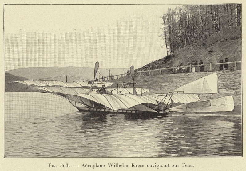 Uçak Wilhelm Kress suda seyrediyor (gravür) by French School