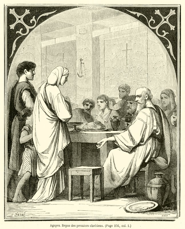 Agapes, İlk Hıristiyanların Yemeği (gravür) by French School