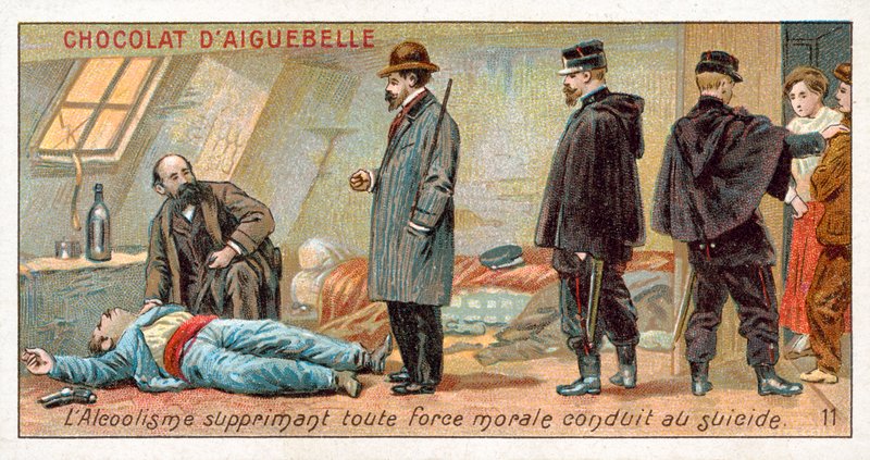 Alkolizm tüm ahlaki gücü bastırır ve intihara yol açar (chromolitho) by French School