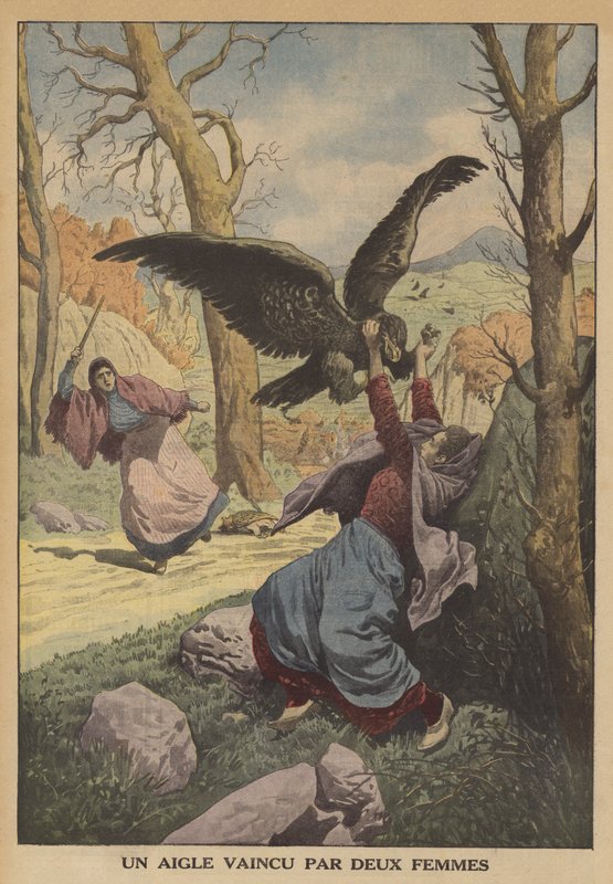 İki kadın tarafından mağlup edilen bir kartal (renkli taş) by French School