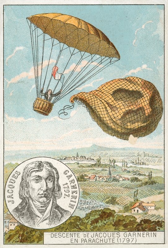 Andre-Jacques Garnerin bir balondan paraşütle inerken by French School