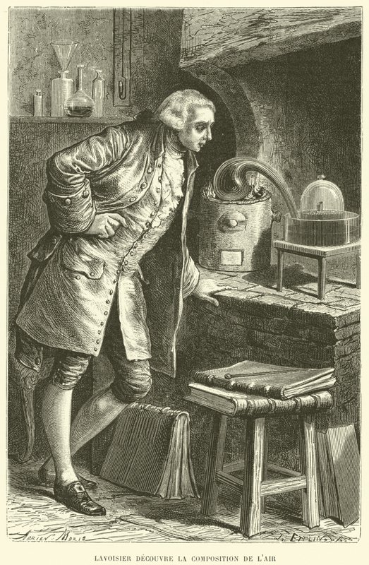 Antoine Lavoisier, Havanın bileşimini keşfeder (gravür) by French School