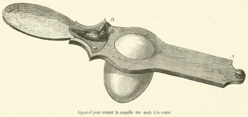 Haşlanmış yumurta kabuğunu kesmek için aparat (gravür) by French School