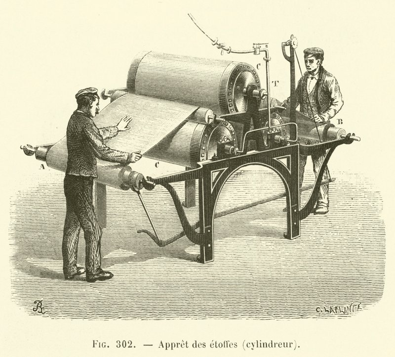 Appret des etoffes, silindir (gravür) by French School