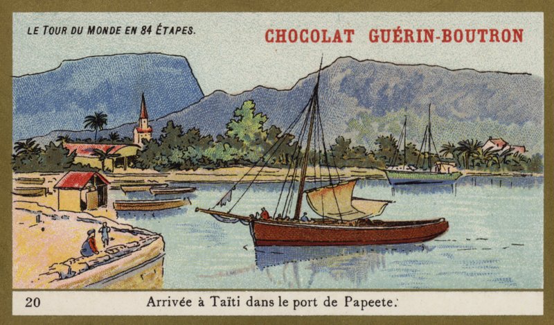 Papeete limanına varış, Tahiti (chromolitho) by French School