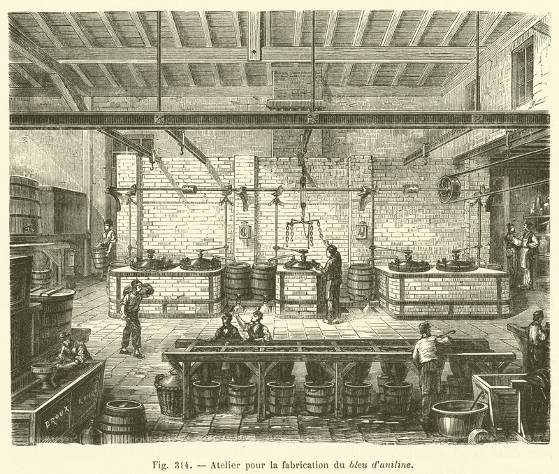 Anilin mavisi üretimi için atölye (gravür) by French School