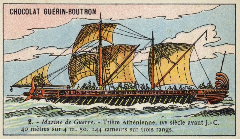 Atina triremi, MÖ 4. yy (chromolitho) by French School