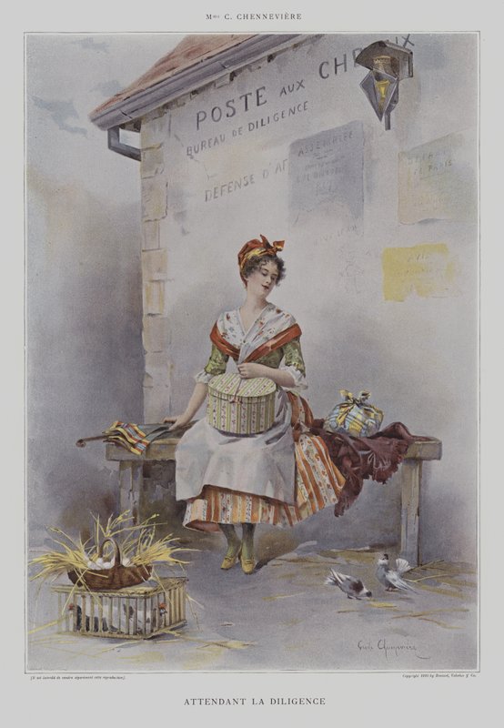 Attendant la Diligence (Posta Arabasını Bekliyor) (renkli lito) by French School