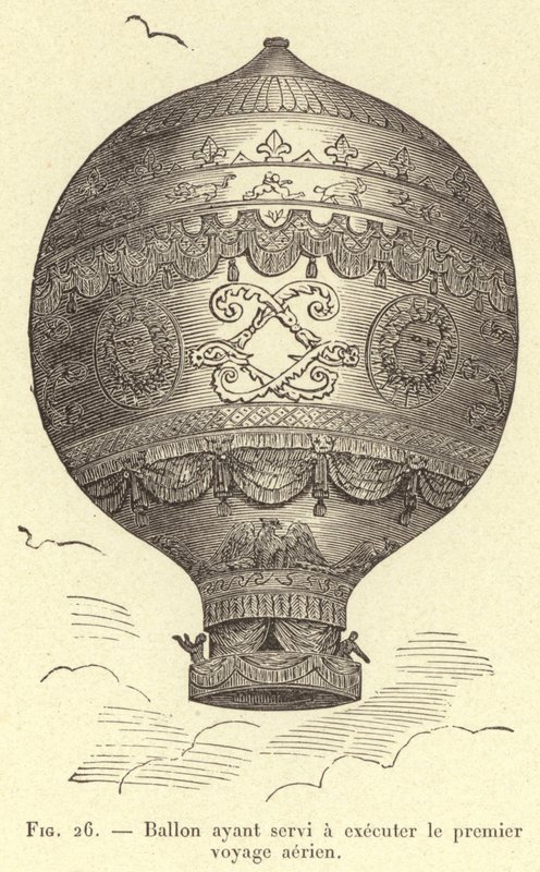 İlk hava yolculuğunu yapmak için kullanılan balon (gravür) by French School