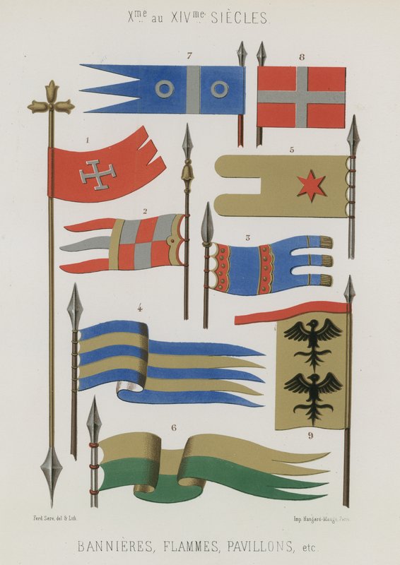 10. ve 14. yüzyıllara ait afişler, flamalar, bayraklar by French School