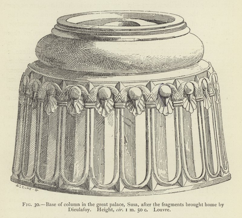Dieulafoy tarafından eve getirilen parçalardan sonra, büyük saraydaki Susa sütununun kaidesi, Yükseklik, yaklaşık 1 m 50 c, Louvre by French School