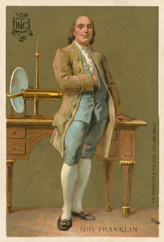 Benjamin Franklin, Amerikalı bilim adamı, mucit ve politikacı. Eğitim kartı. by French School