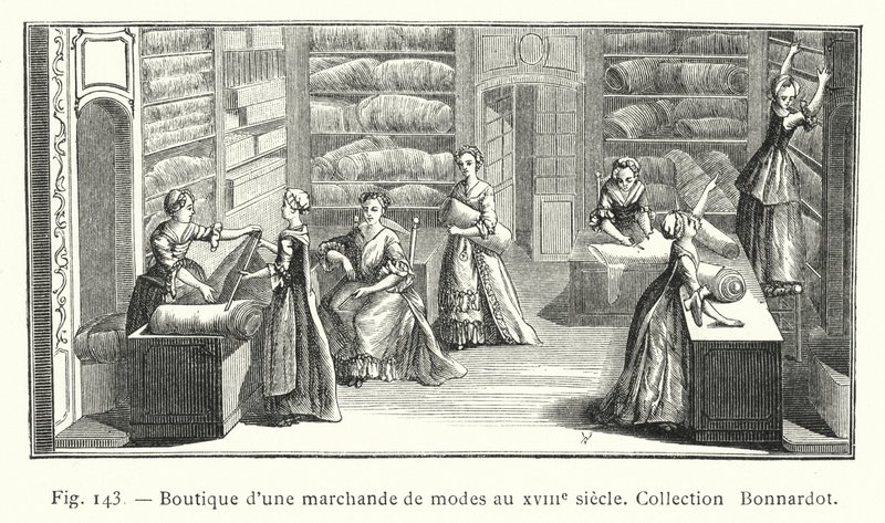 18. yüzyılda bir moda tüccarının dükkanı, Bonnardot Koleksiyonu (gravür) by French School