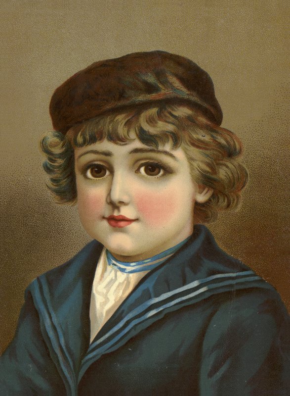 Denizci kıyafeti giymiş iri kahverengi gözlü çocuk by French School