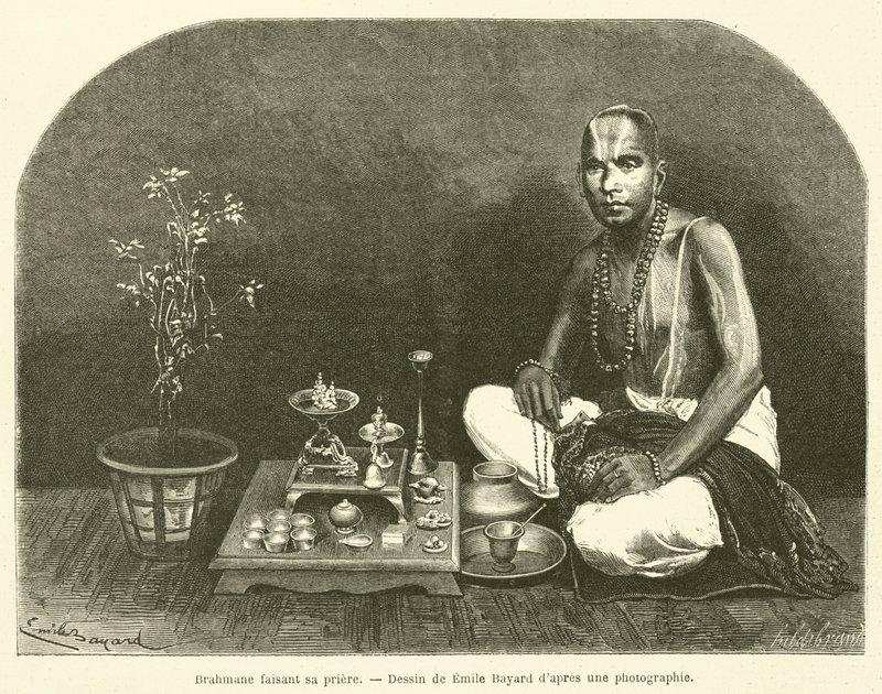 Brahman dua ediyor (gravür) by French School