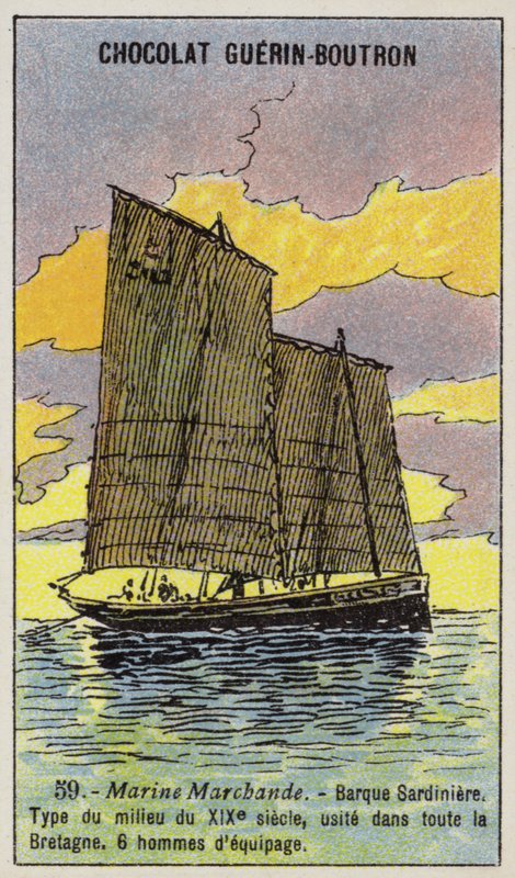 Breton sardalya balıkçı teknesi, 19. yüzyılın ortalarında (chromolitho) by French School