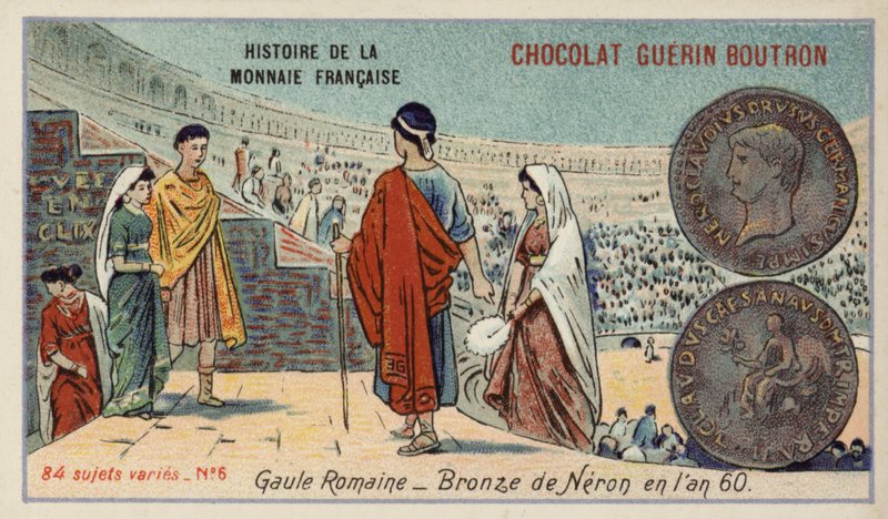 Nero'nun bronz sikkesi, Roma Galya, 60 (chromolitho) by French School