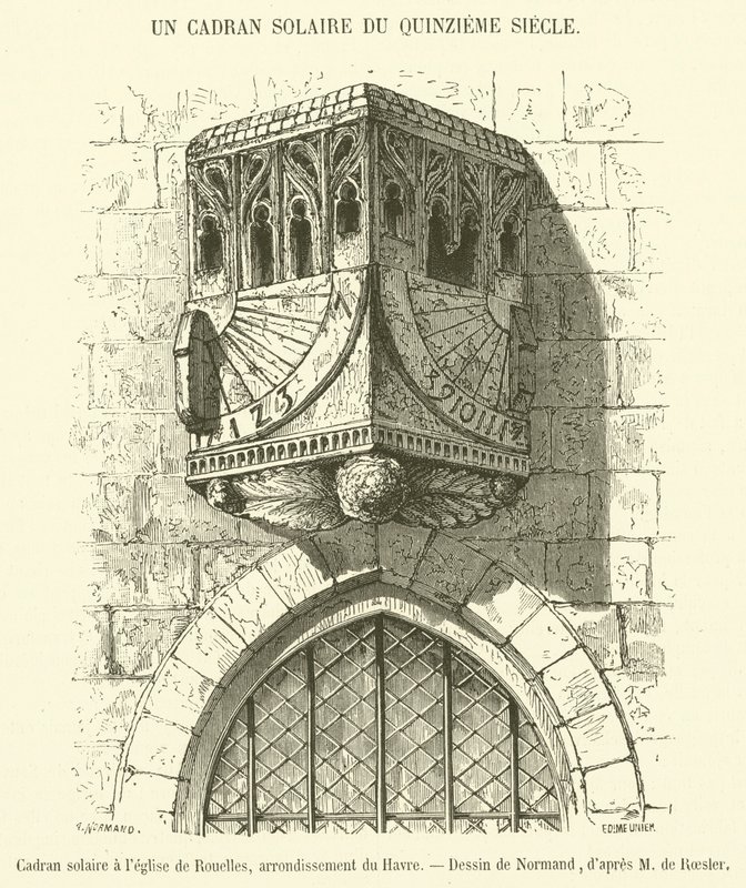 Rouelles kilisesinde güneş saati, Le Havre bölgesi (gravür) by French School