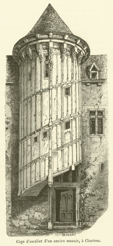 Chartres eski bir malikanenin merdiven boşluğu (gravür) by French School