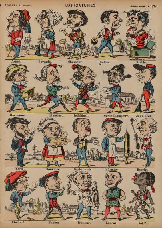 Karikatürler (renkli gravür) by French School