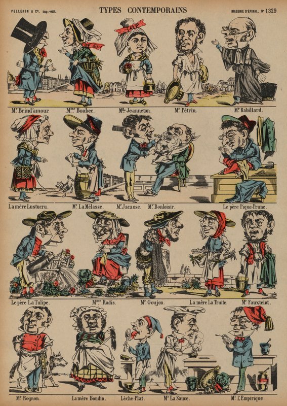 Karikatürler (renkli gravür) by French School