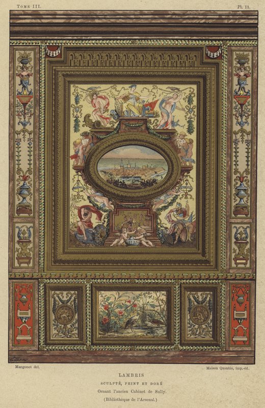Oymalı, boyalı ve yaldızlı paneller by French School