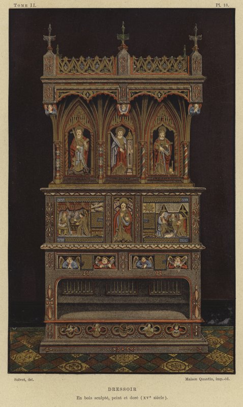Oymalı, boyalı ve yaldızlı ahşap şifonyer, 15. Yüzyıl by French School