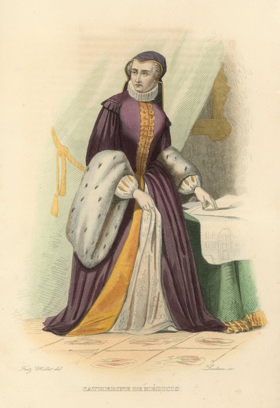 Catherine de Medicis (renkli gravür) by French School