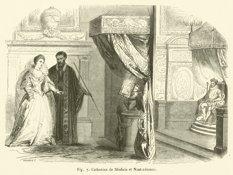 Catherine de Medici ve Nostradamus (gravür) by French School