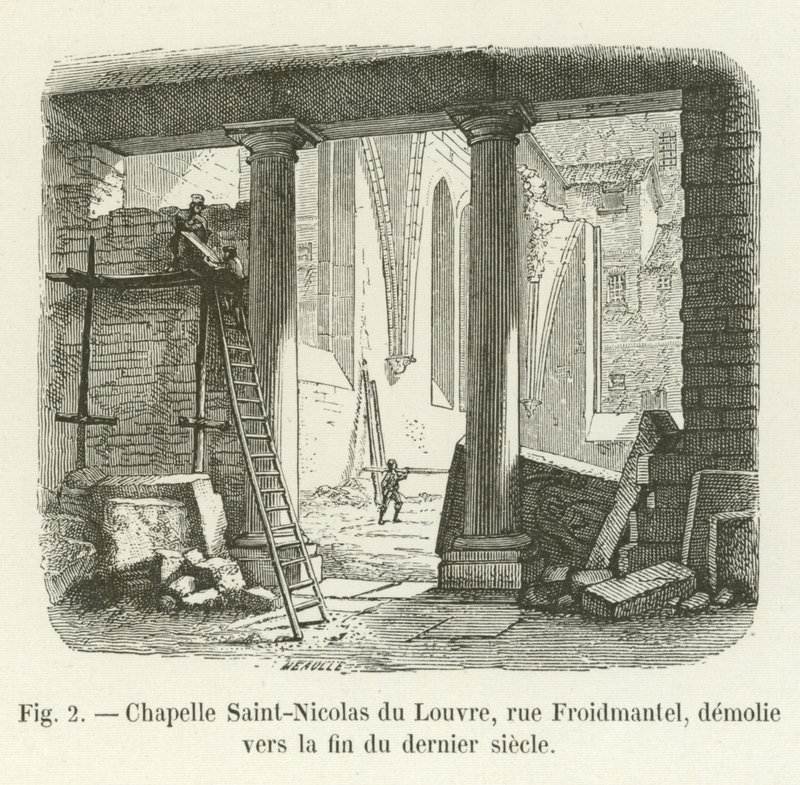 Chapelle Saint-Nicolas du Louvre, rue Froidmantel, geçen yüzyılın sonlarına doğru yıkıldı by French School