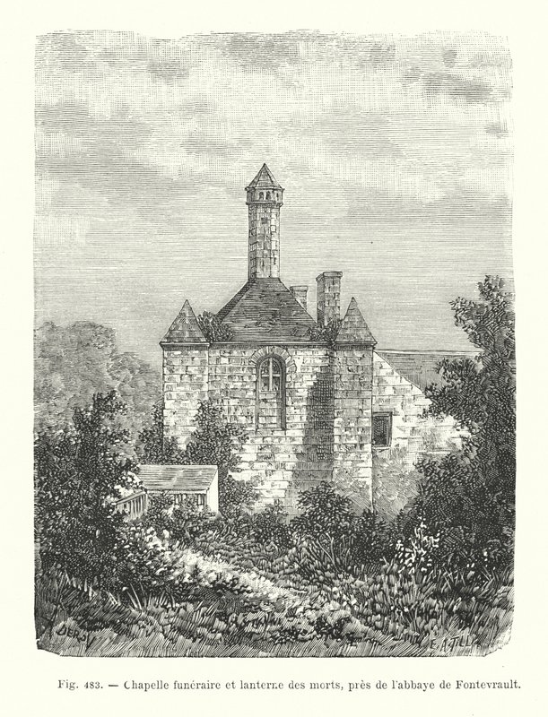 Fontevrault Manastırı yakınında cenaze şapeli ve ölülerin feneri (gravür) by French School