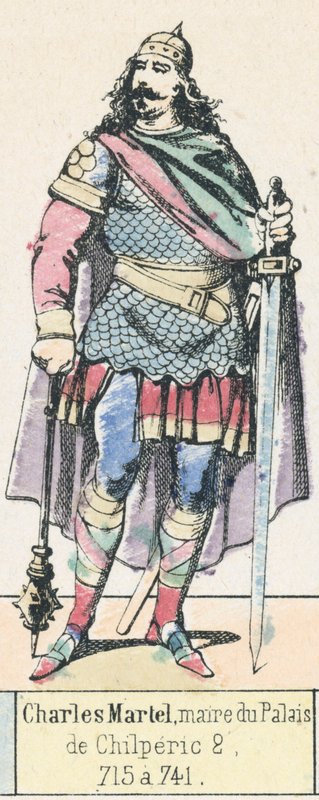 Charles Martel, Belediye Başkanı Chilperic 2, 715 a 741 (renkli gravür) by French School