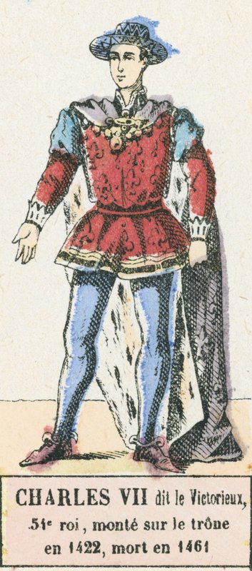 Charles VII, 54. kral olarak adlandırılan Muzaffer, 1422'de tahta çıktı, 1461'de öldü (renkli gravür) by French School
